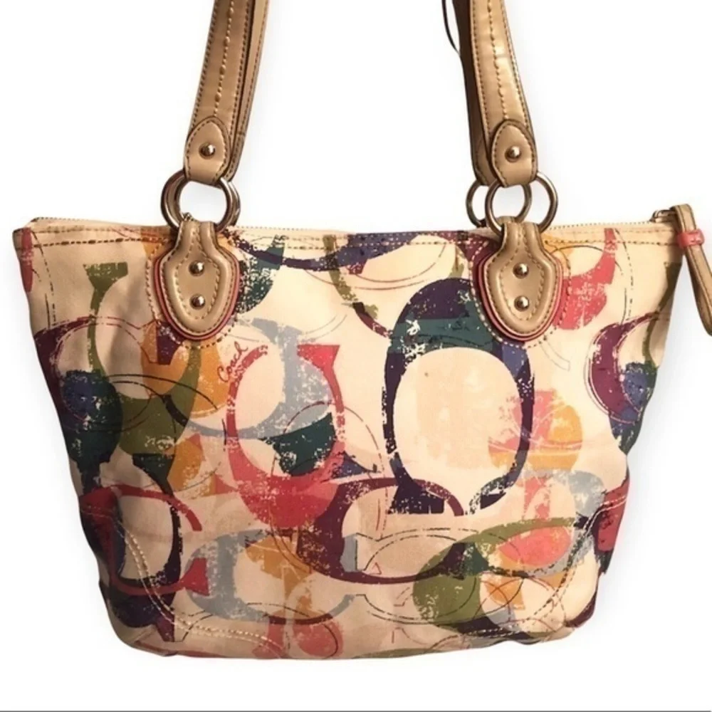 Coach poppy stamped c multicolor tote bag f23382